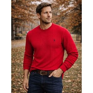 Polo Ralph Lauren Mens Modern Classic Waffle Knit Thermal Shirt Sz L Red Preppy